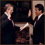 Cedillos being sworn-in by          Governor Wilson as Trustee of the           largest university system in the U.S.