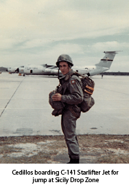 Ron Cedillos boarding C-141 Starlifter Jet for jump at Sicily drop zone